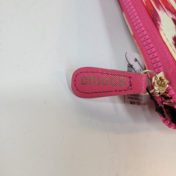 Chico's Tote Fold-Up Bag Large Pink Ikat Print Packable Zipper Double Strap NEW - Picture 6 of 12